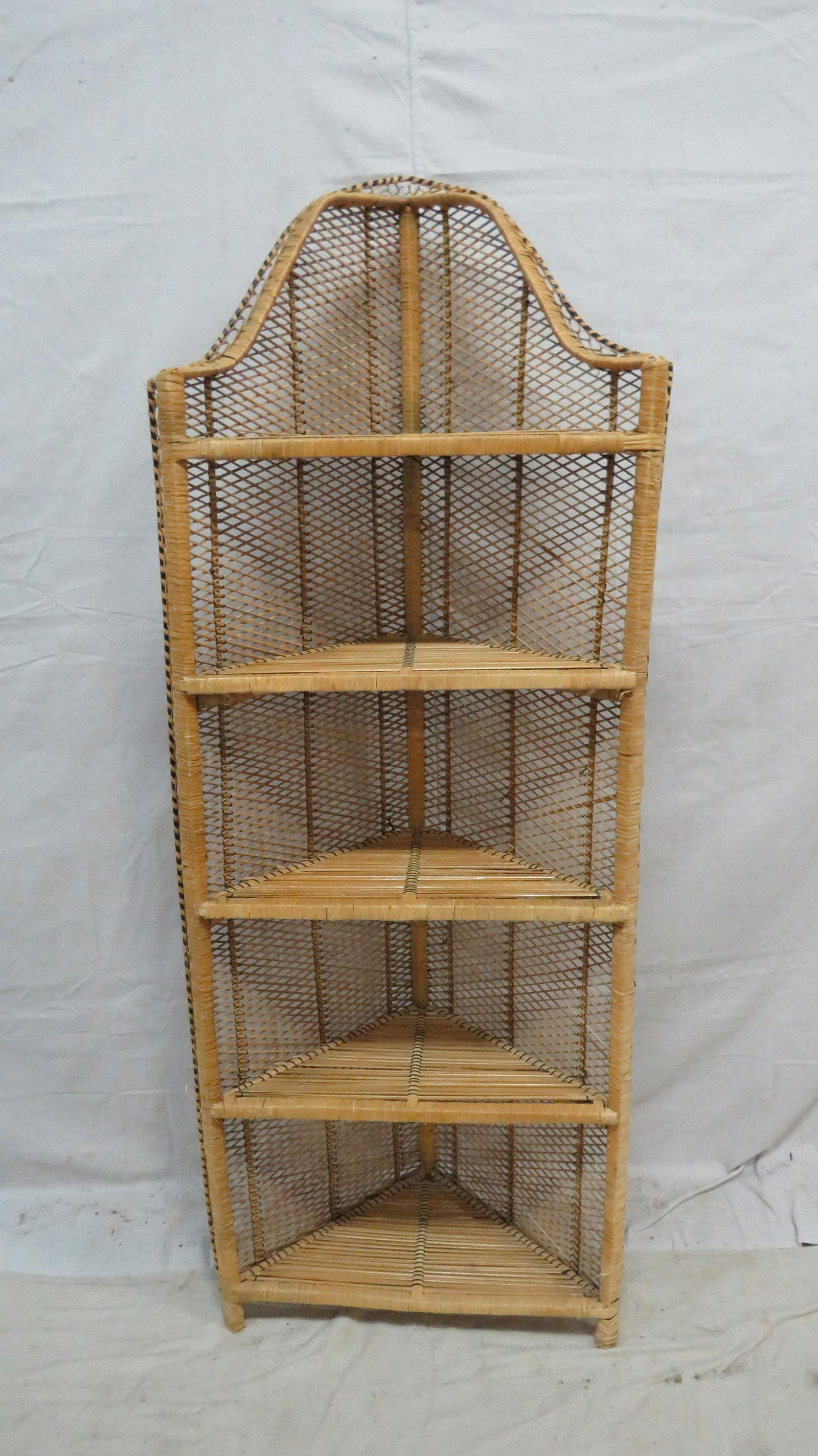 Mid Century Rattan Corner Shelf (1 of 4)