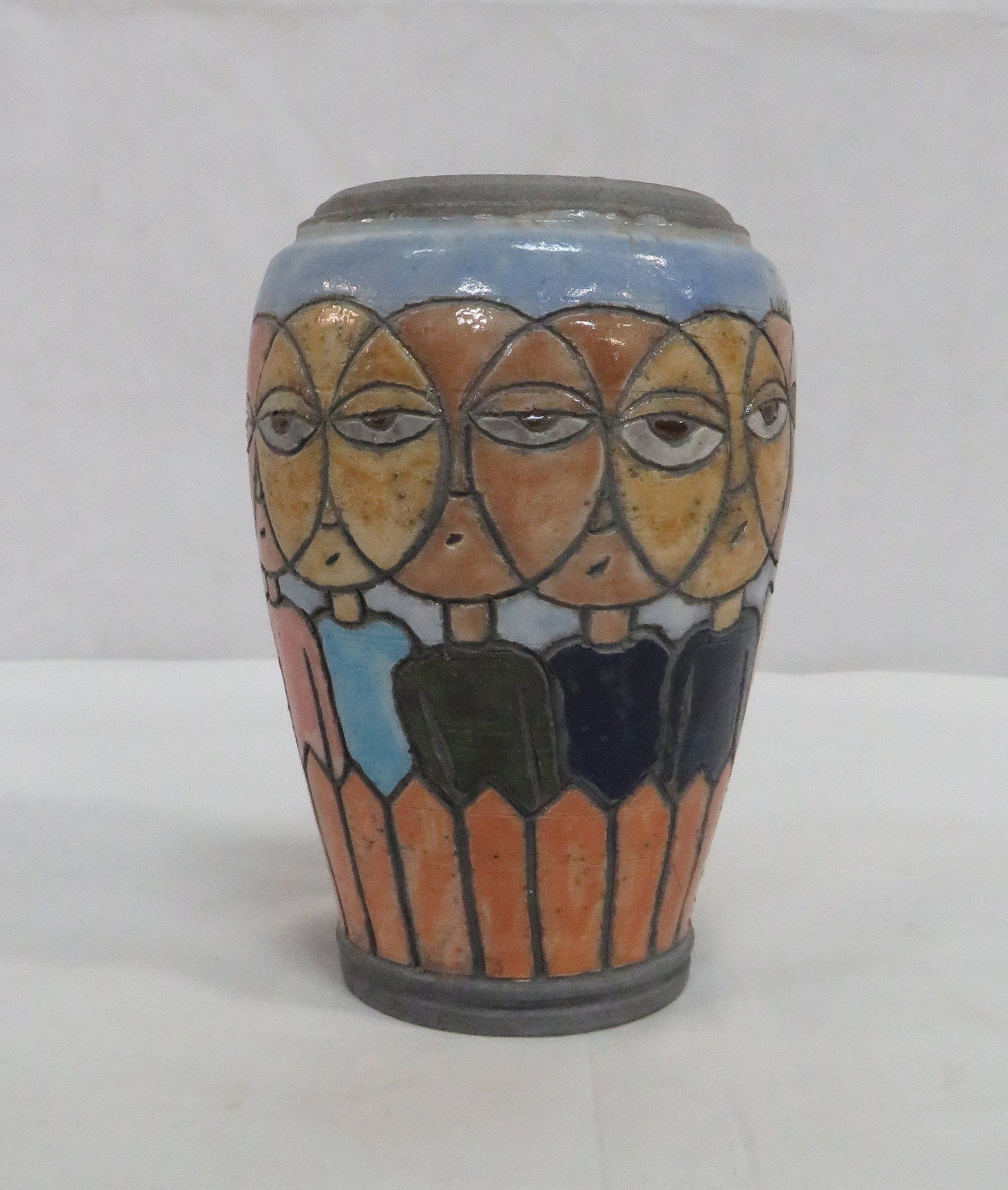 Studio Art Pottery Vase "The Fence": Studio Art Pottery Vase "The Fence" in good condition. Inscribed on the bottom "you're on the wrong of da fence" and potter's marks. 6.25"H