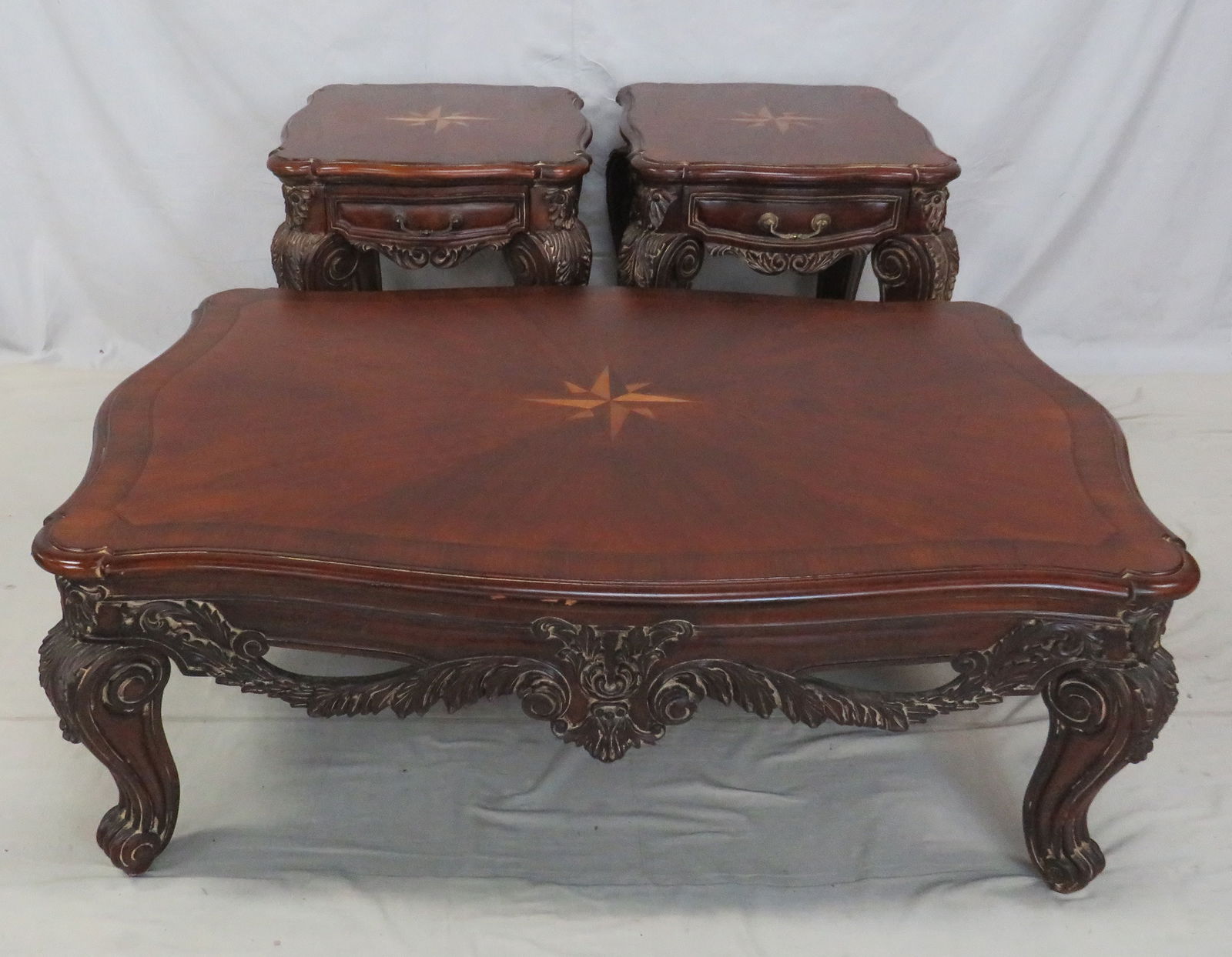 Set of Carved and Inlaid Living Room Tables (1 of 5)