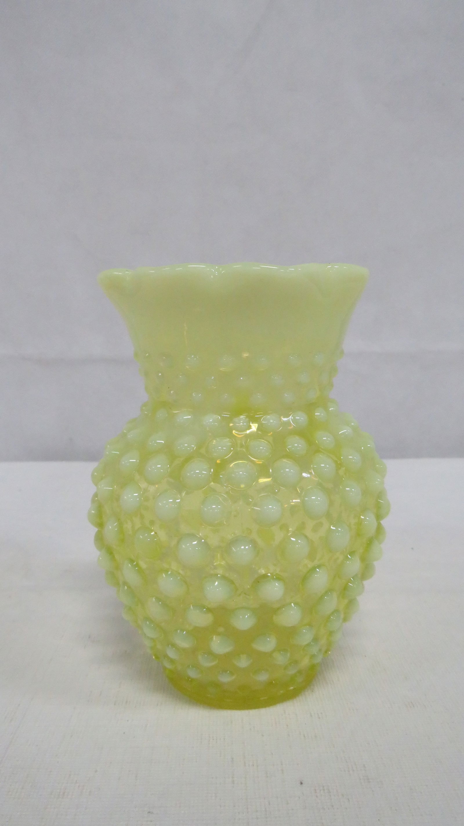 Vintage Fenton Topaz Uranium Glass Hobnail Vase (1 of 2)
