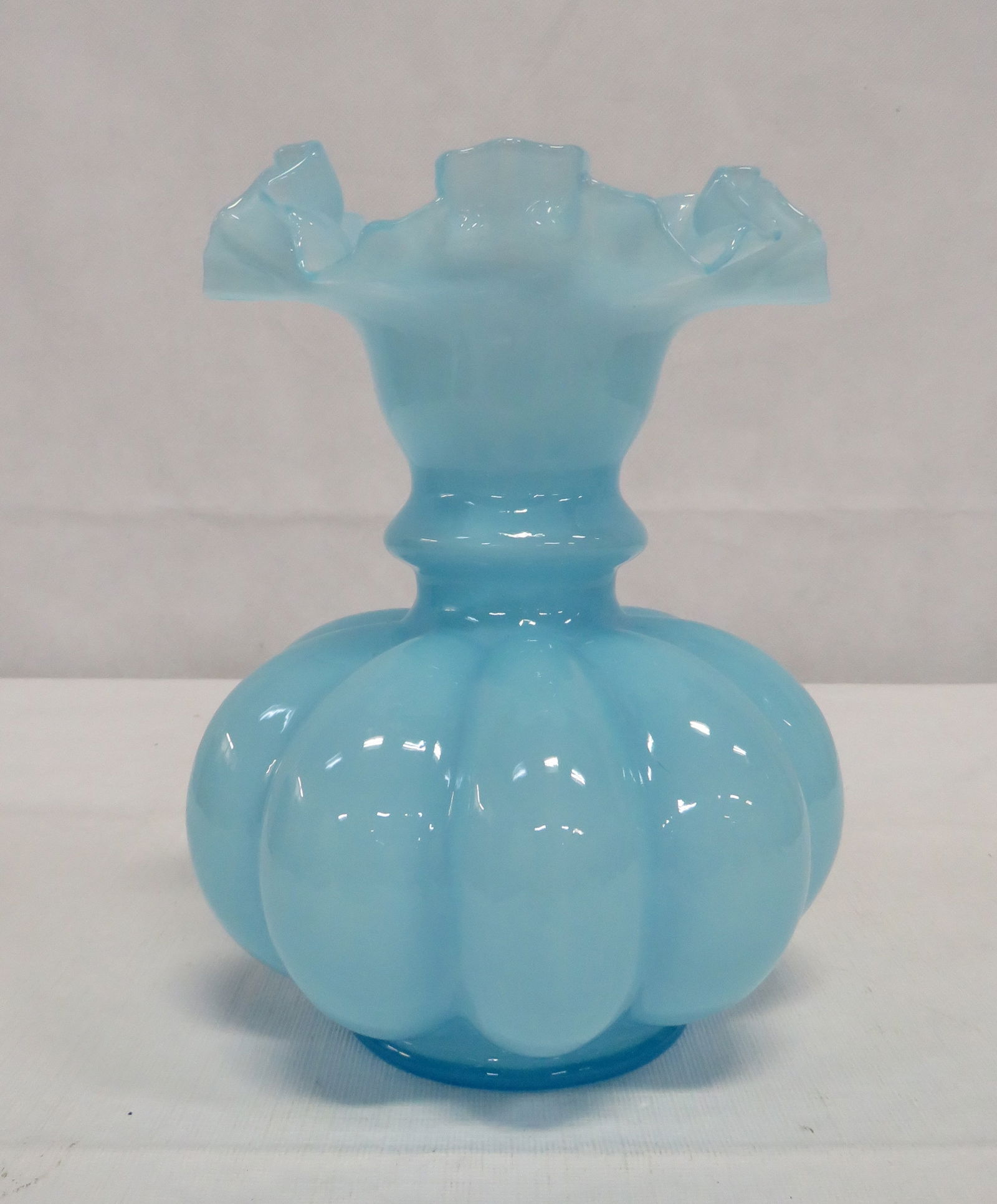 Vintage Fenton Blue Overlay Double Crimped Vase (1 of 3)