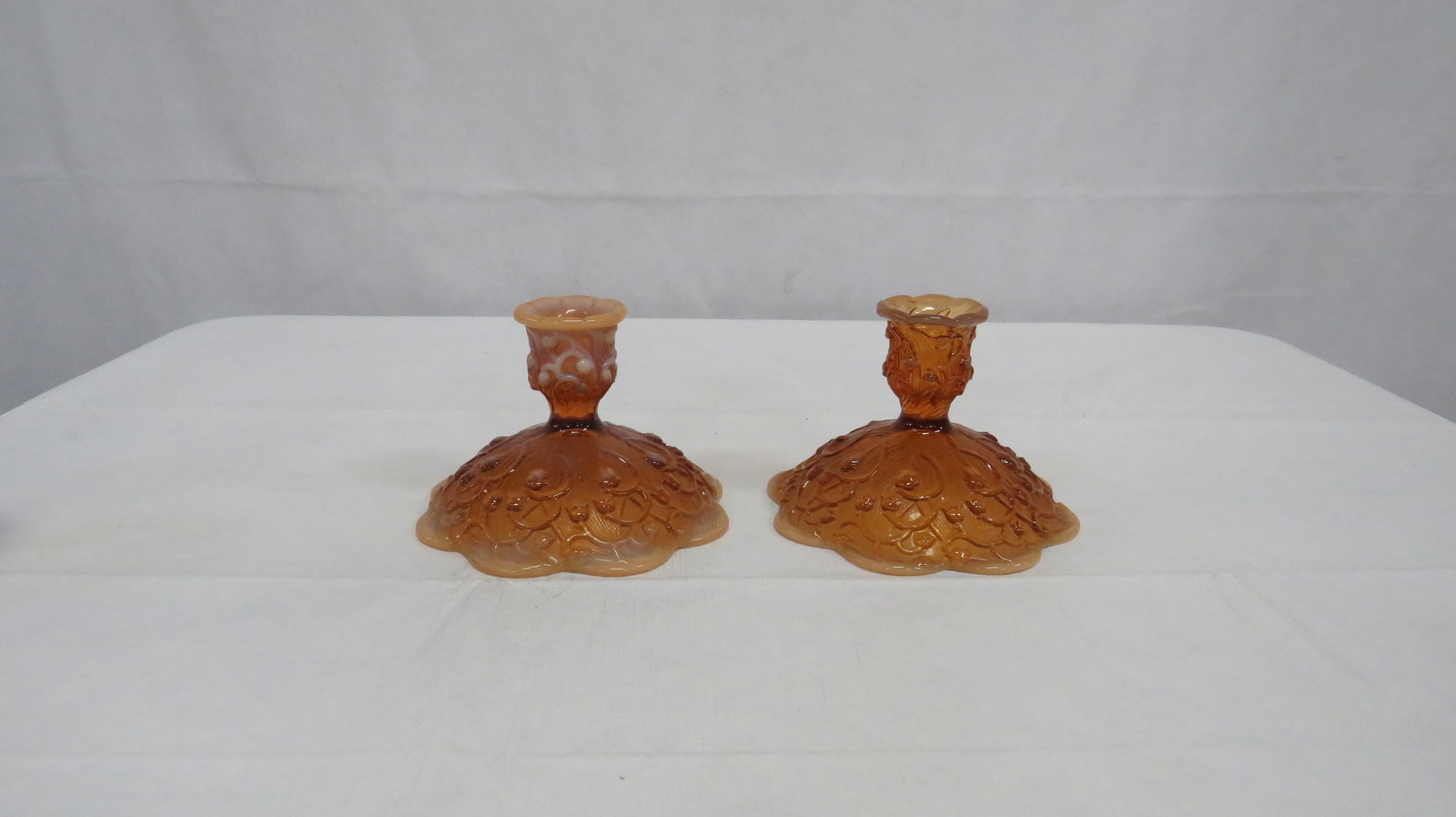Fenton Amber  Lily of the Valley Candle Holders (1 of 4)
