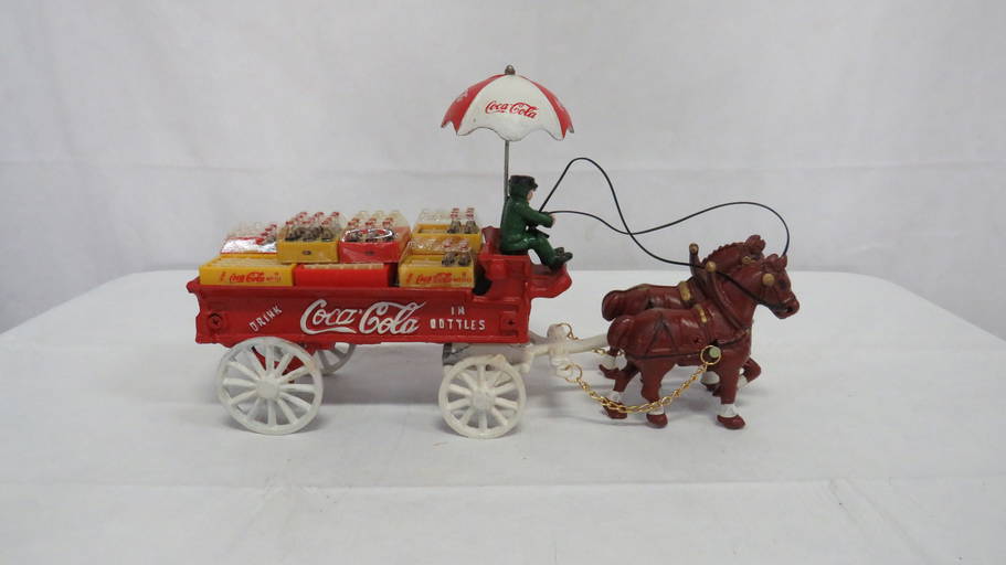 Vintage Cast Iron Horse Drawn Coca Cola Wagon