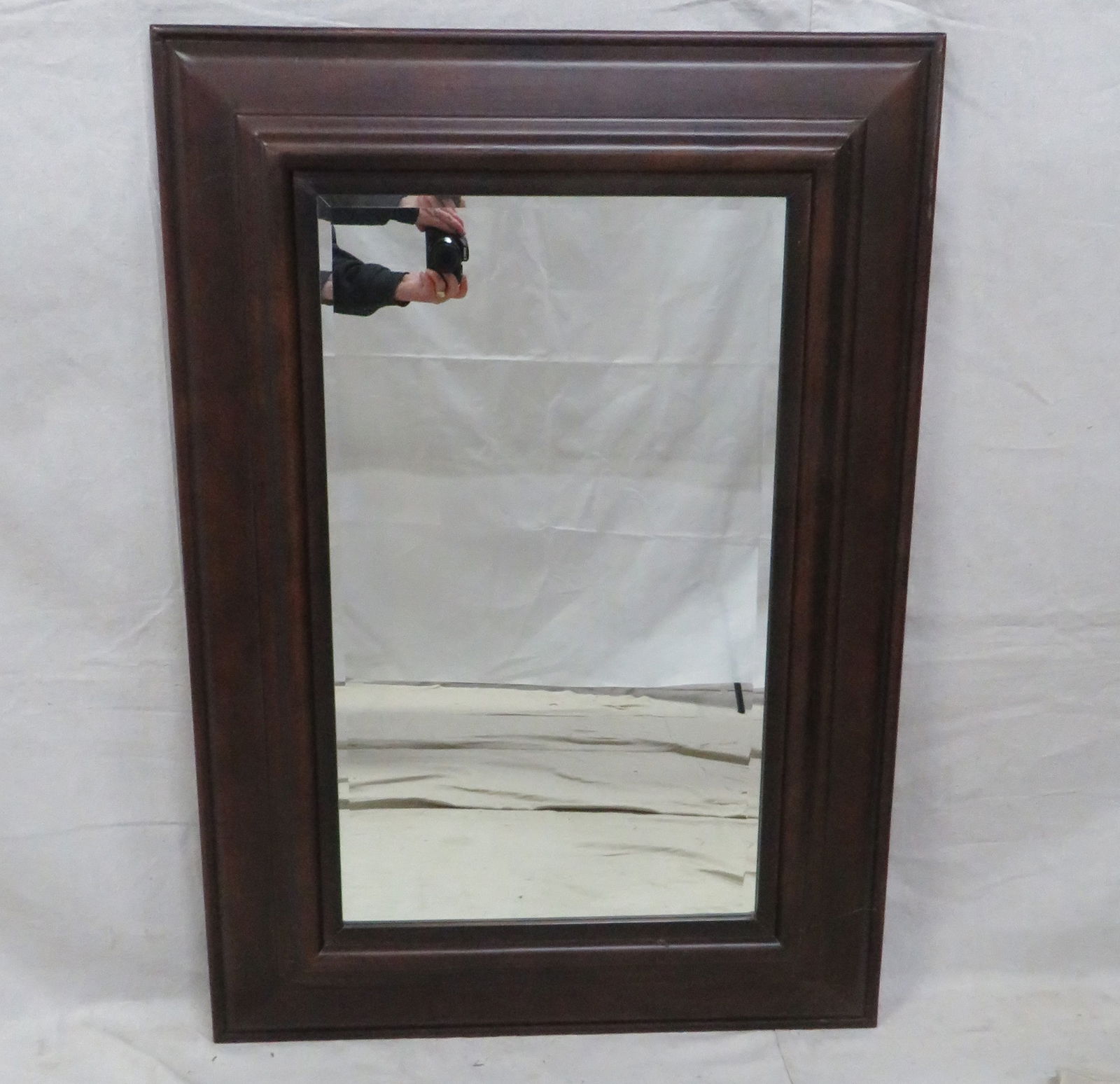 Large Cherry Finish Wood Framed Beveled Mirror (1 of 2)