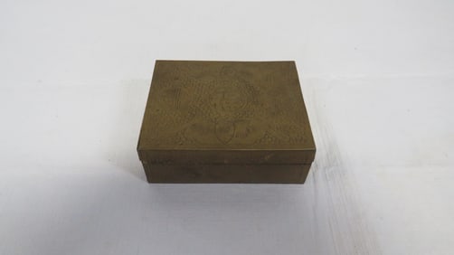Vintage Antique Chinese Brass Engraved Box