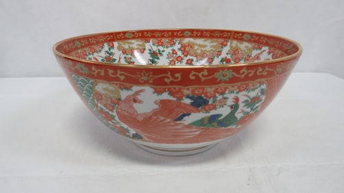 Large Arita Imari Peacock Center Bowl