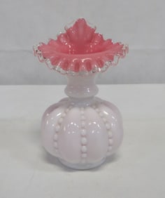 Vintage Fenton Beaded Melon Peach Crest Vase