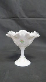 Fenton Violets in the Snow Spanish Lace Compote