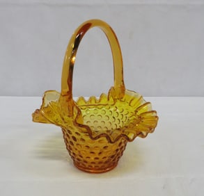 Vintage Fenton Amber Hobnail Basket
