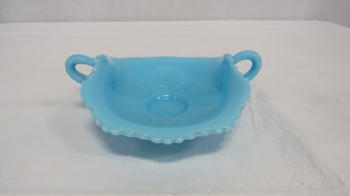Vintage Blue Fenton Pond Lily 2 Handle Bon Bon