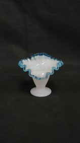 Vintage Fenton Blue Crest Crimped Vase