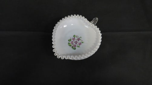 Vintage Fenton Violets in the Snow Heart Dish