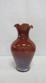 Large Art Glass Crimped Edge Vase