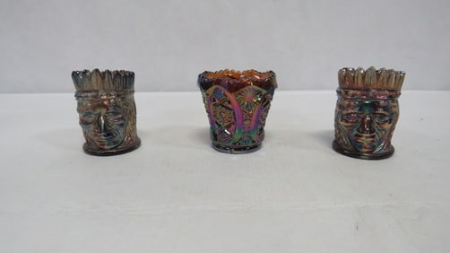 3 Vintage Carnival Glass Toothpick Holders