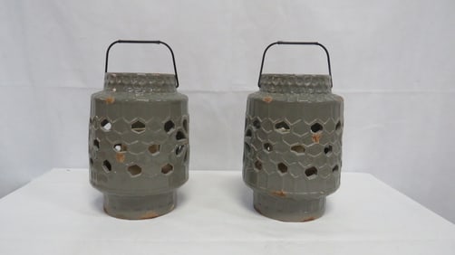 Pair of Large Reticulated Garden Lanterns
