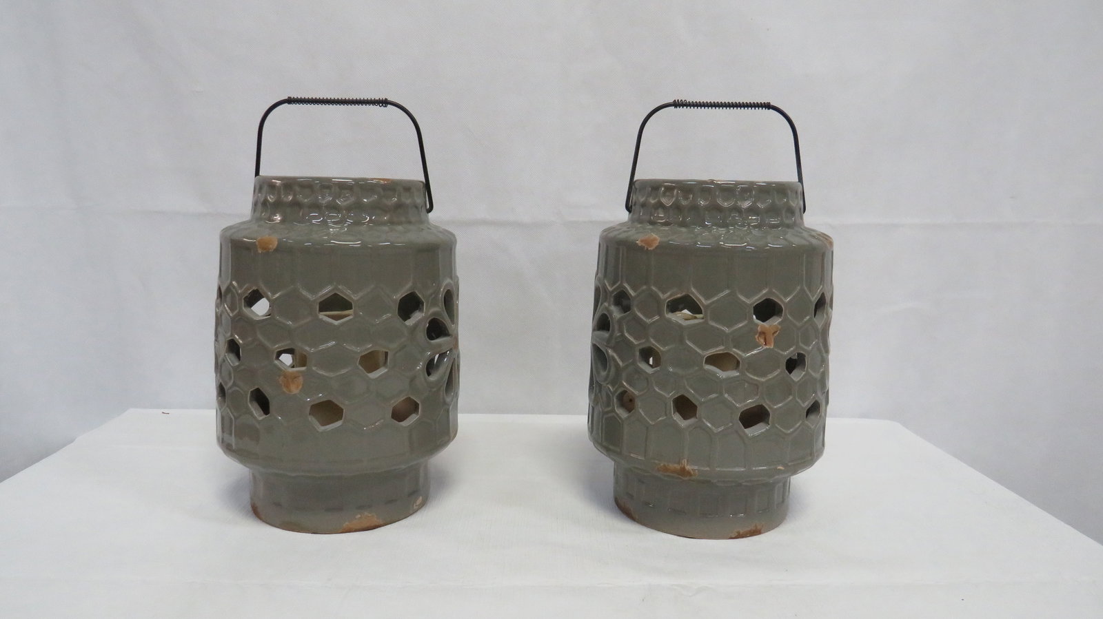 Pair of Large Reticulated Garden Lanterns: Pair of Large Reticulated Garden Lanterns in good condition. 10.5"H