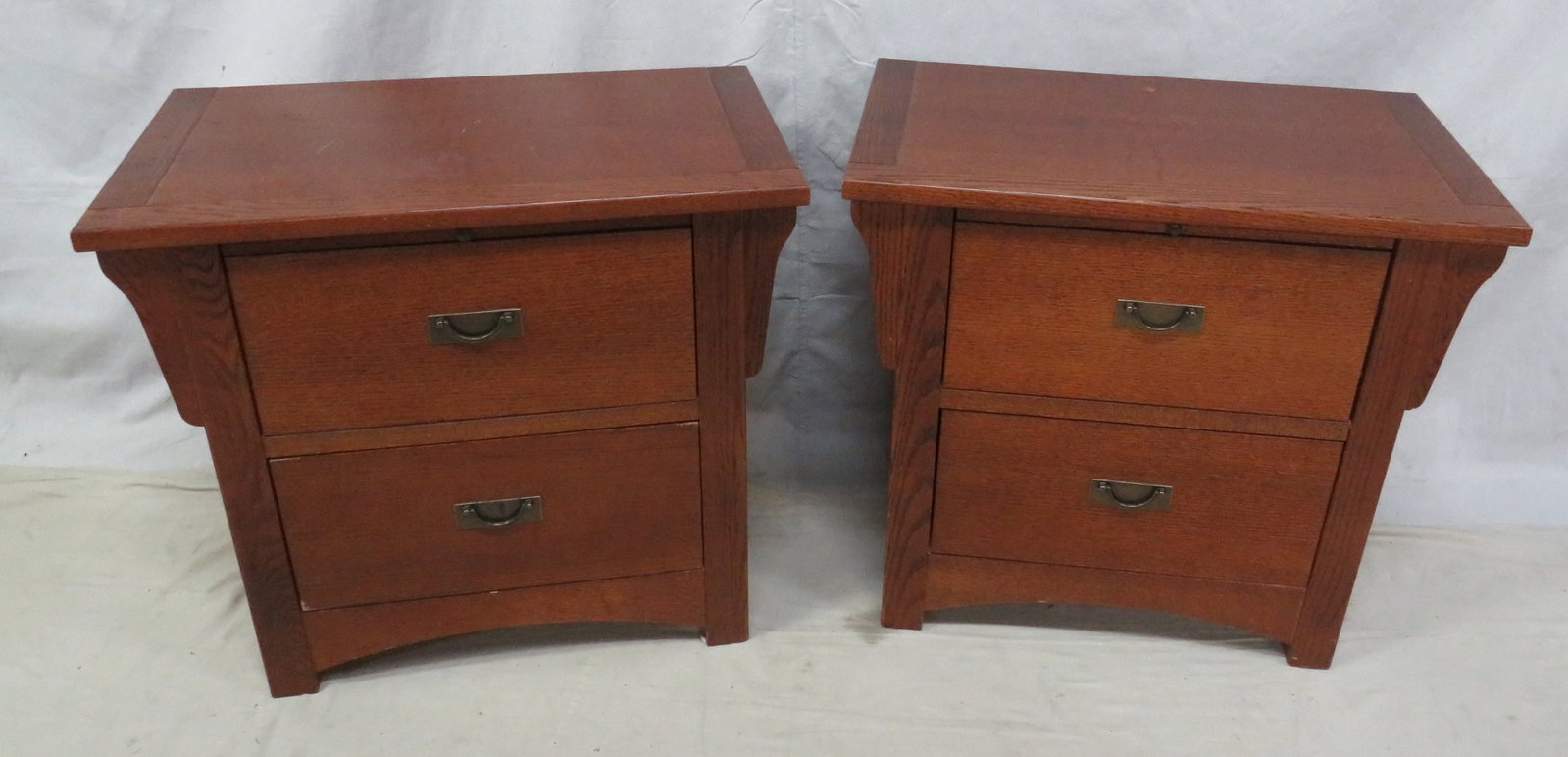 Pair of Mission Oak Nightstands: Pair of Mission Oak Nightstands in good condition, with pull out writing surface, 26.5''H x 29.5''W x 18''D