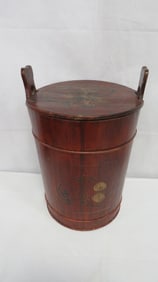 Large Oriental Lacquered Wooden Grain Bucket