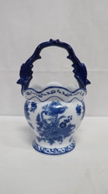 Vintage Blue and White Porcelain Basket