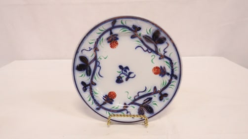 English Gaudy Ironstone Flow Blue Plate