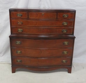 Bassett Mahogany Serpentine Inlaid Chest on Chest