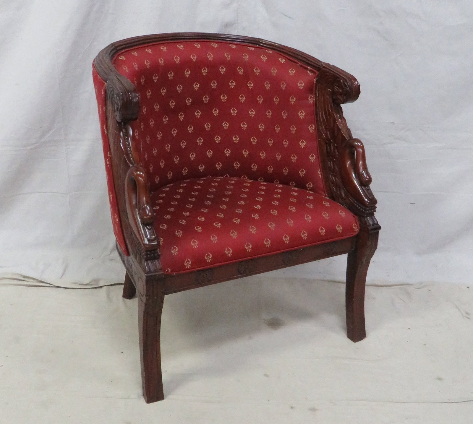 French Swan Tub Chair: French Swan Tub Chair in good condition, Carved Swans on Arms, 34''H x 29''W x 26''D