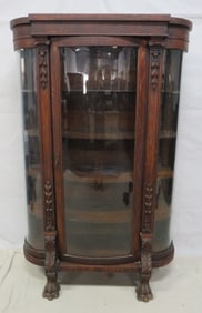 Antique Empire Paw Feet Round Glass China Cabinet