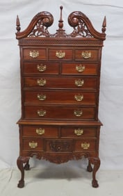 Vintage Mahogany Carved Highboy Chest on Chest