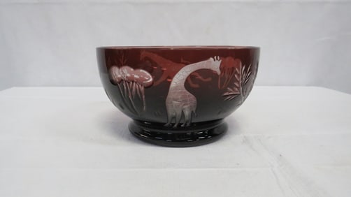 Amethyst Cut to Clear Giraffe Safari Bowl