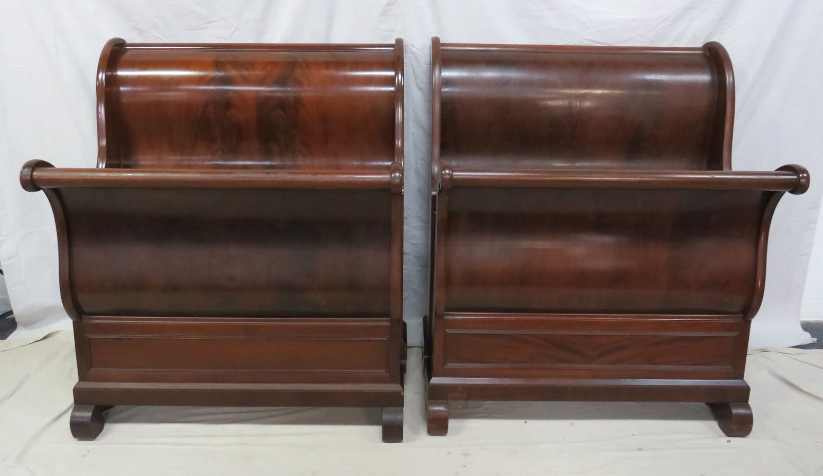 Pair of Antique Empire Mahogany Sleigh Twin Beds (1 of 6)