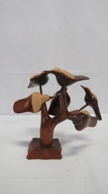 Mid Century Wooden Bird Tree