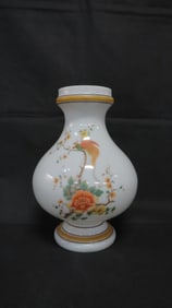 Large Transferware Milk Glass Floor Vase
