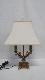 Art Deco Gilt Iron & Bronze Jadeite Lamp