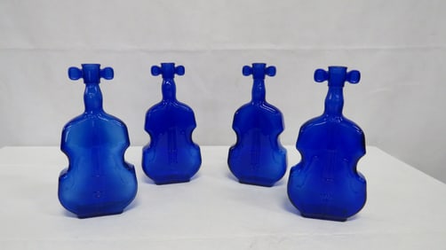 4 Vintage Cobalt Blue Violin Bottles