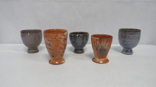 5 Studio Art Pottery Yunomi Footed Cups