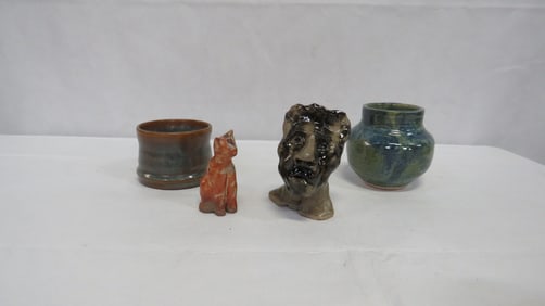 4 Pcs Studio Art Pottery with Cat