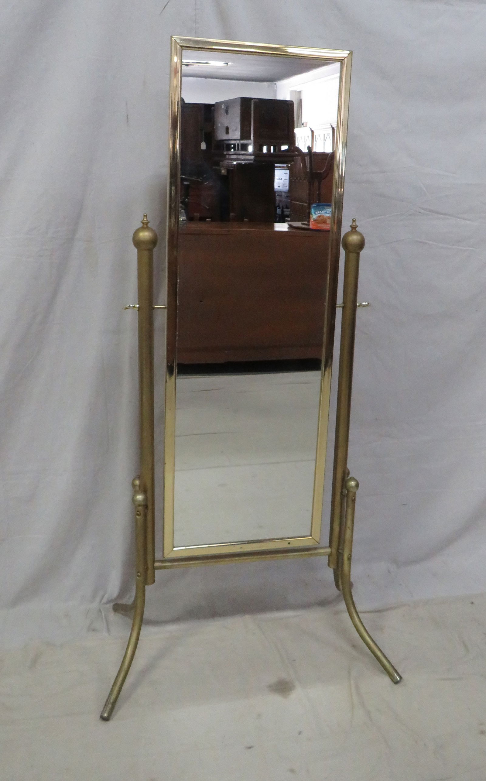 Vintage Brass Chevel Mirror: Vintage Brass Chevel Mirror in good condition, 64''H x 21''W x 18''D