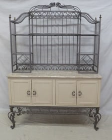 Faux Marble and Wrought Iron Sideboard & Wine Rack