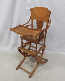 Antique Golden Oak Highchair Rocker