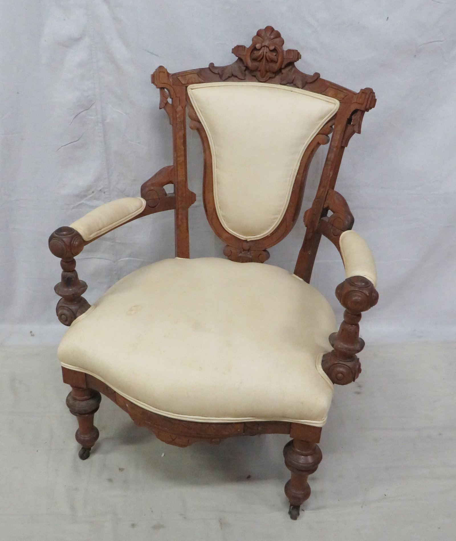 Antique Victorian Parlor Chair: Antique Victorian Parlor Chair in good condition, could use some spot cleaning, 39''H x 29''W x 29''D