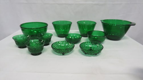 11 pc Emerald Green Depression Glass