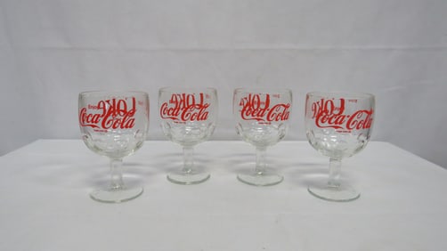 4 Vintage Stemmed Coca Cola Glasses