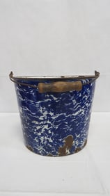 Antique Blue Swirl Granite Ware Enamel Bucket