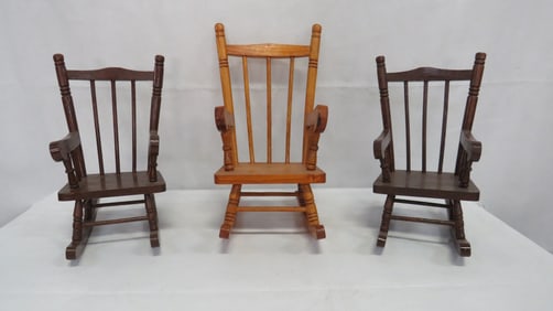 3 Wooden Doll Rocking Chairs
