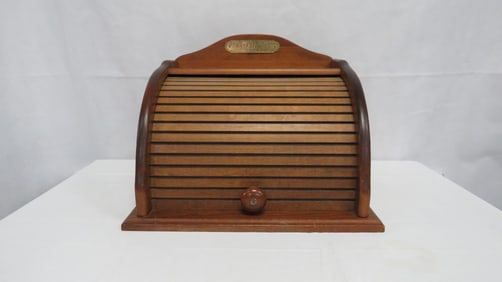 Vintage Tambour Door Wooden Bread Box
