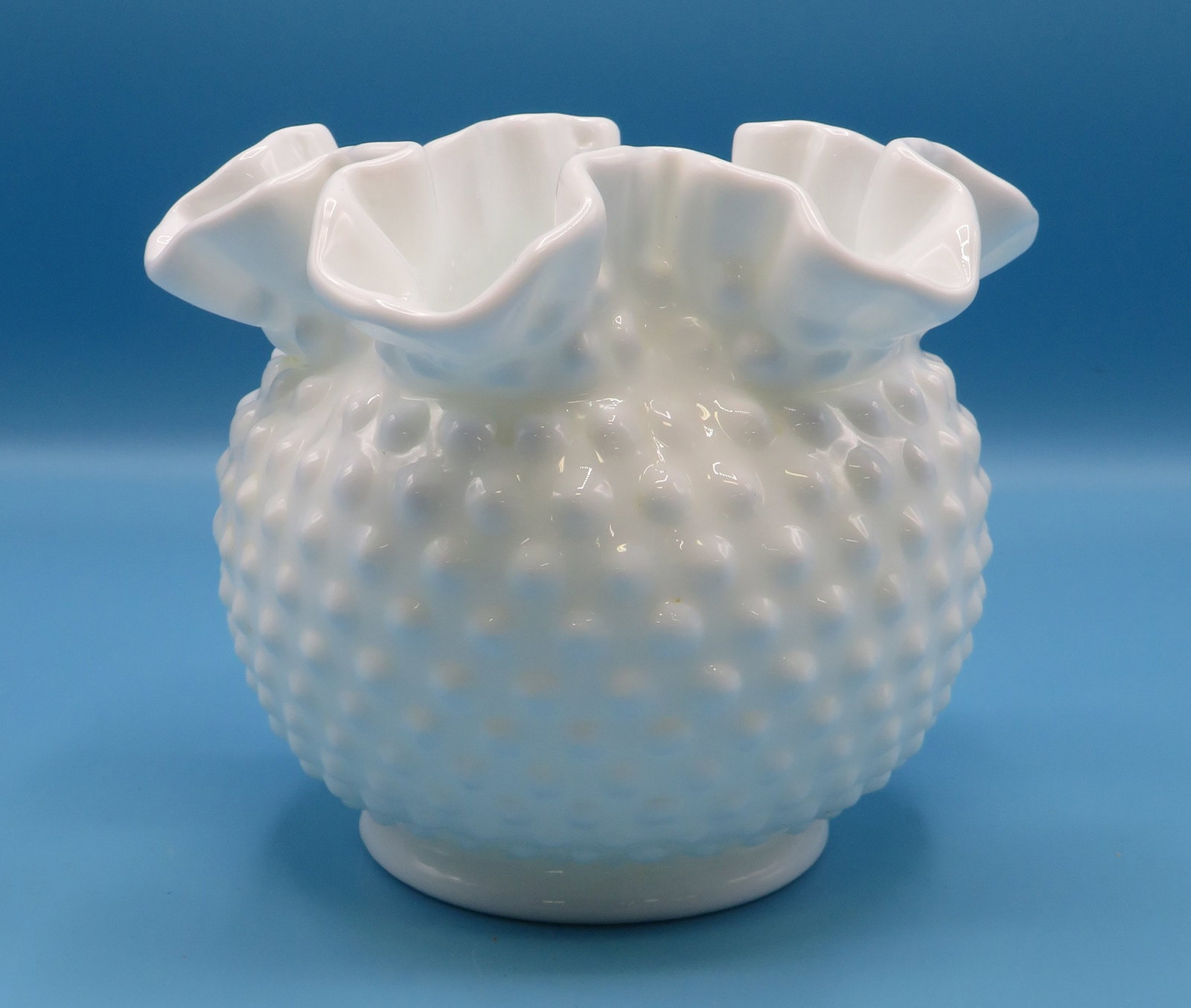 Vintage Fenton Hobnail Double Crimped Vase: Vintage Fenton Hobnail Double Crimped Vase in good condition. 5"H x 6"D