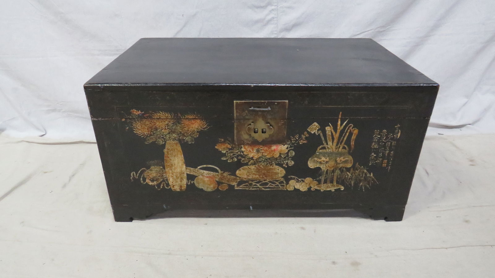 Antique Black Lacquer Chinoiserie Oriental Chest (1 of 6)