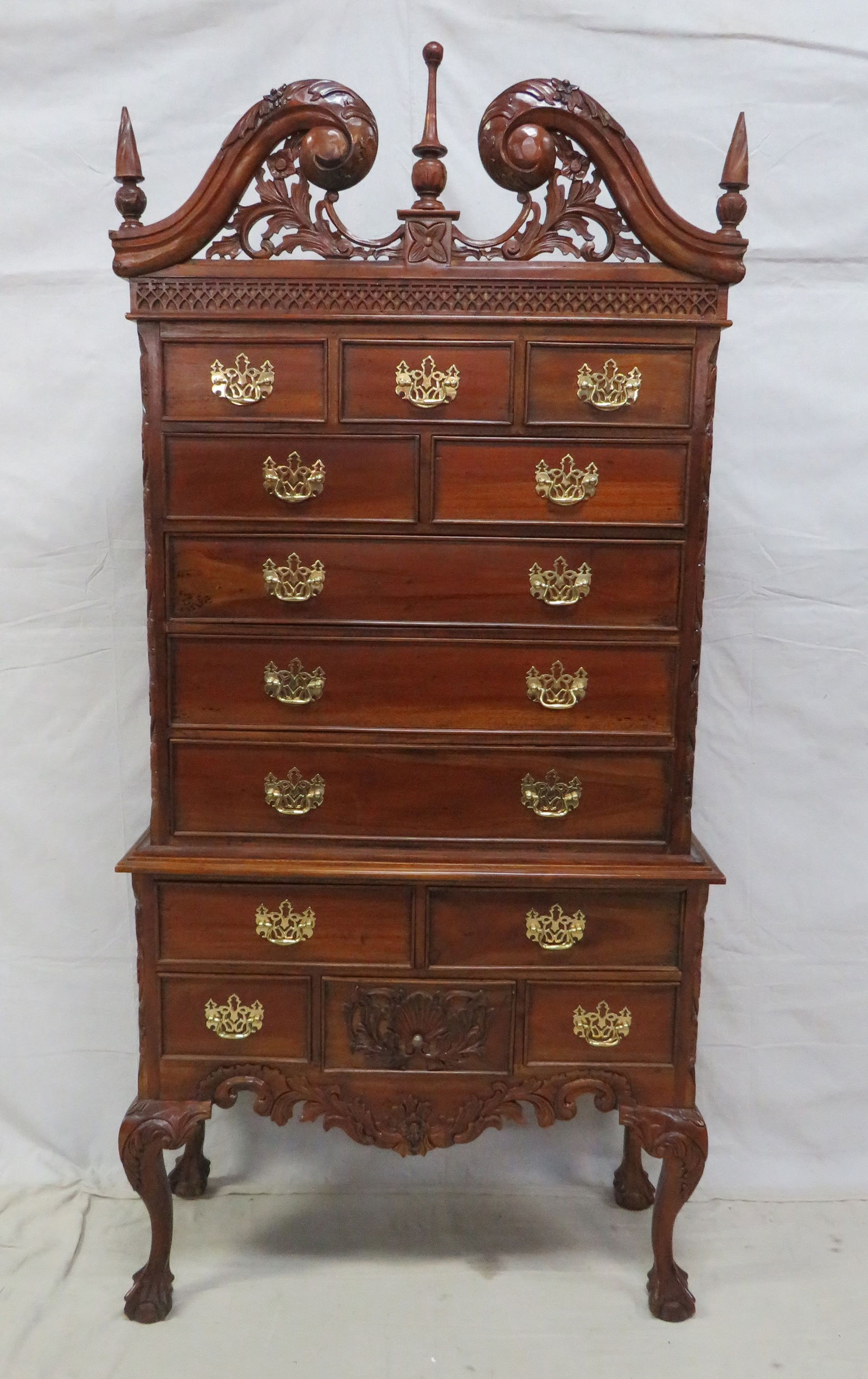 Vintage Mahogany Carved Highboy Chest on Chest (1 of 4)