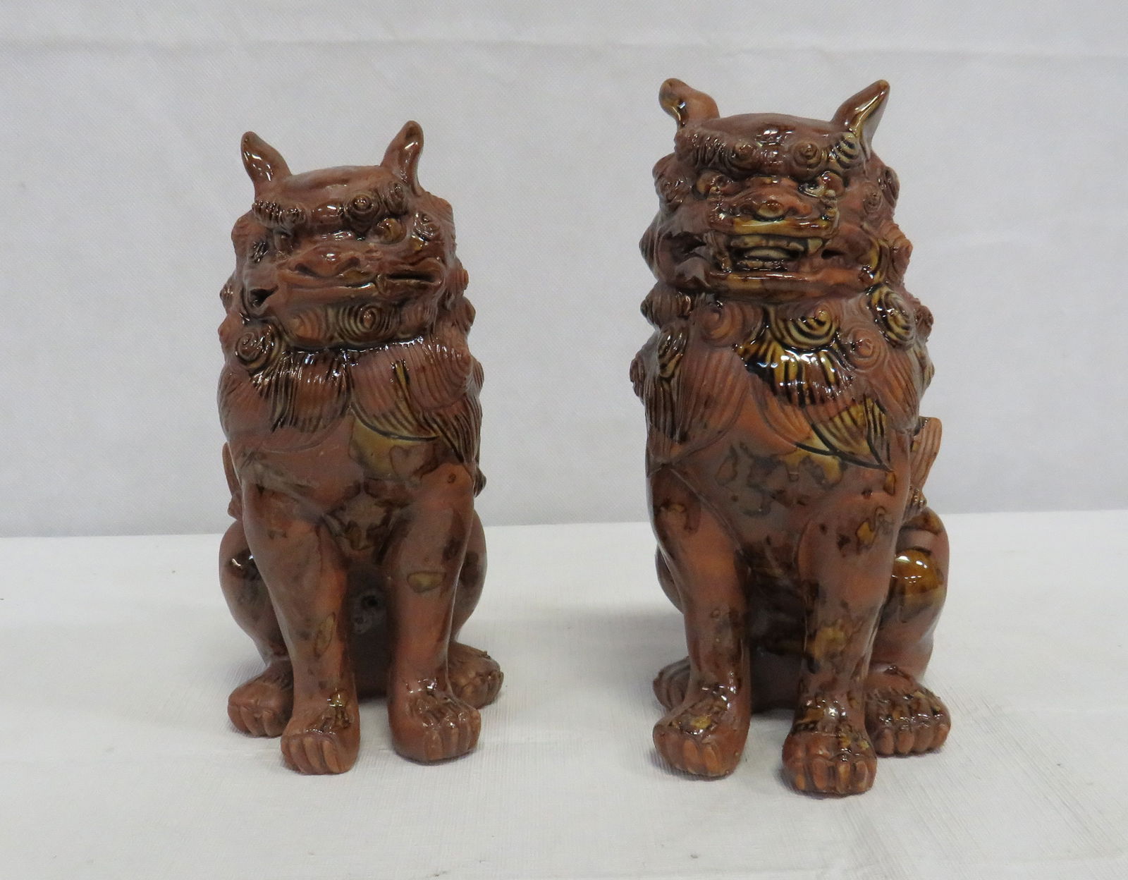 Pair of Brown Glazed Temple Foo Dogs (1 of 7)