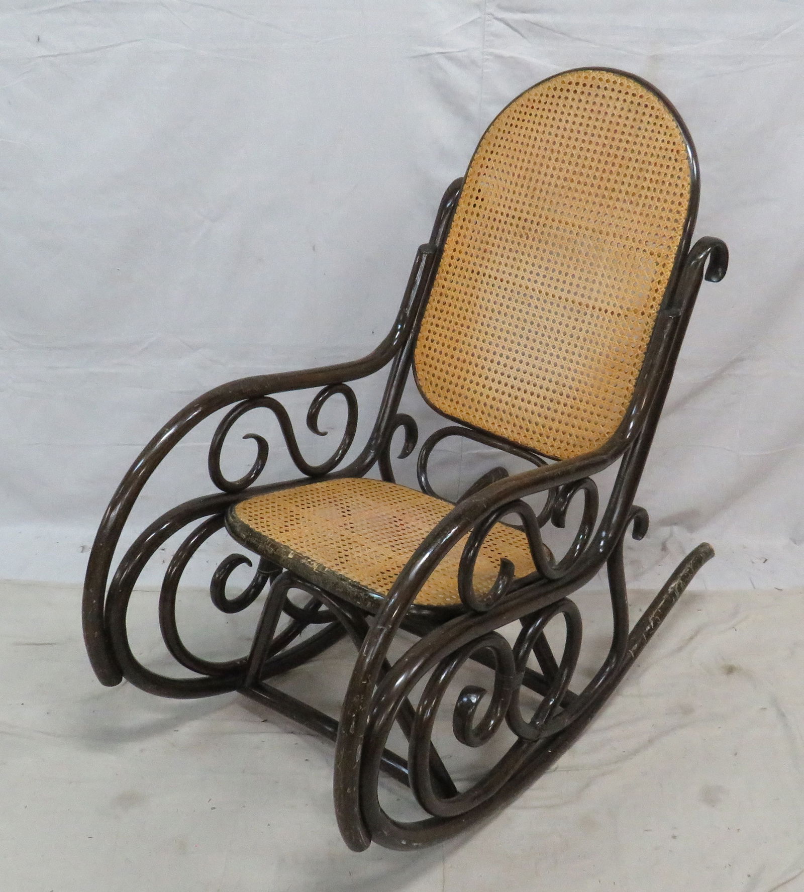 Vintage Bent Wood Cane Back Rocker (1 of 6)